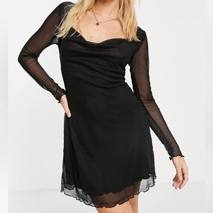 ASOS Long sleeve mesh mini dress in black